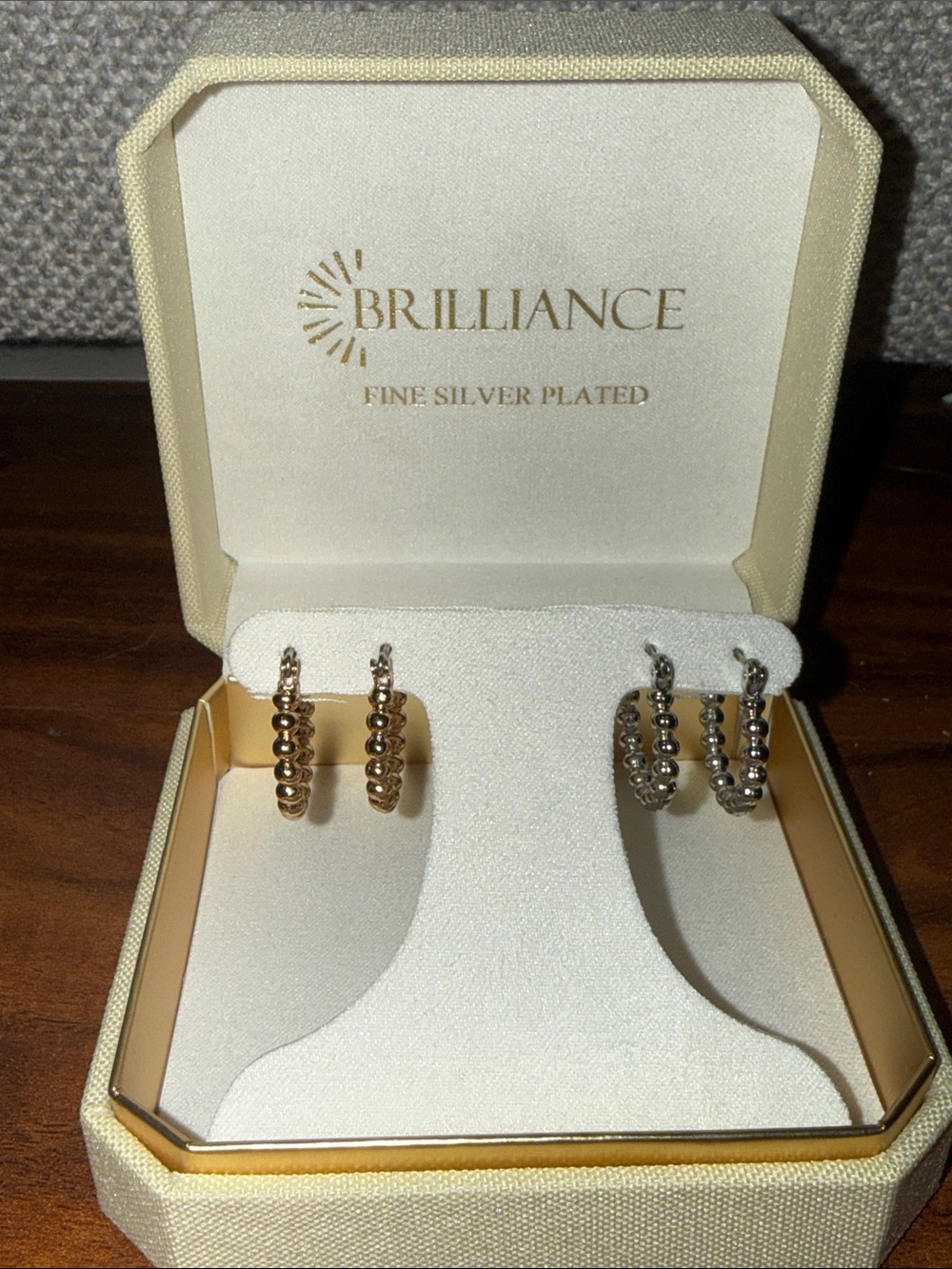 Fine Silver Plated Two-Tone Beaded Hoop Earrings gold and silver color